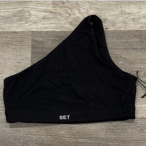 Set Active Sculptflex One Shoulder Bra Black Womens XS Gym Train NWT